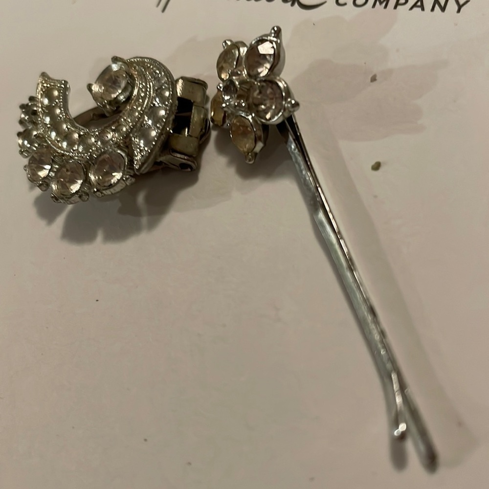 Vintage Diamond Earring only one, with matching diamond Bobby pin., set .